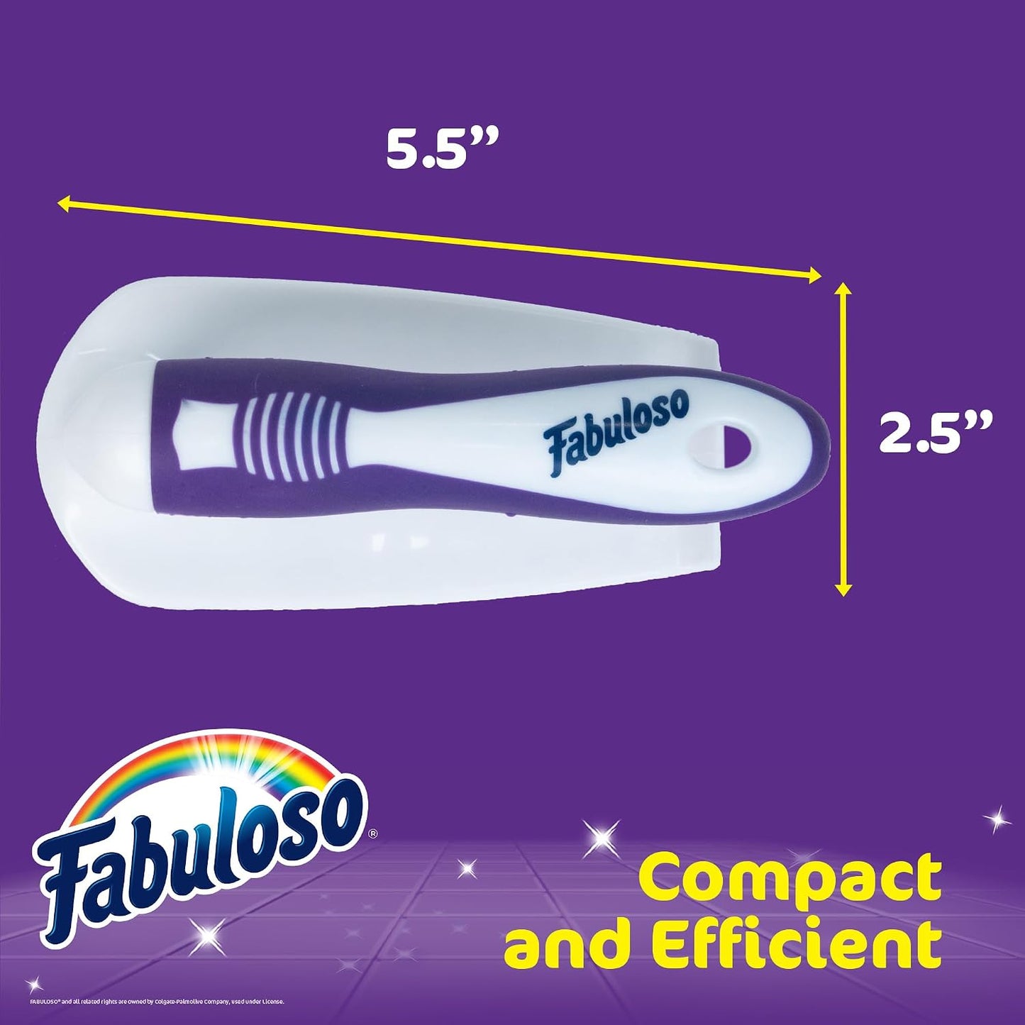 Fabuloso Cleaning Brush, Compact Hand Scrub Brush with Easy Grip Rubber Texture for Kitchen, Bathroom, Tile, Baseboards and Floors, Firm Bristles for Indoor Surface Cleaning, White & Purple, 6 Inch