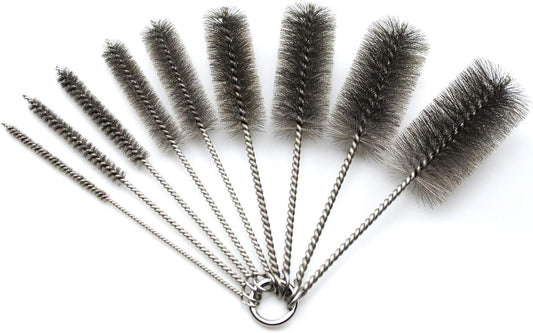 16 Inch Extra Long Pipe Cleaning Brush Set Stainless Steel Bristles, Stainless Steel Pipe Brush Steel Bottle Brush 8 Piece Variety Pack for Auto Parts, Bottles,Tubes, Etc.