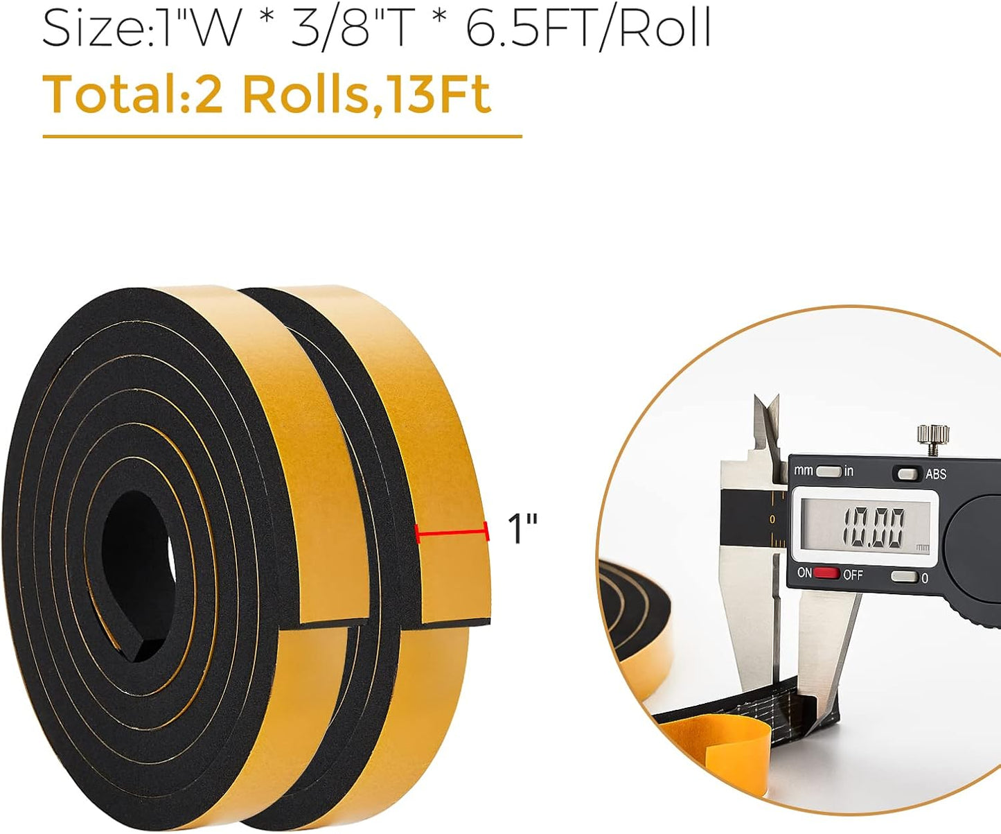 33 Feet Weather Stripping Door Seal- 1/2" Wide X 1/4" Thick Door Bottom Seal Strip High Density Foam Tape Adhesive Rubber Strip for Door Soundproofing,Window Insulation (1/2" x 1/4" x 33FT,Black)