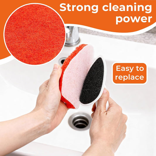 Bathtub Scrubber with Long Handle - Shower Scrub Brush with 8 Replacement Scouring Pads, Bathroom Cleaning Brush for Tub, Tile, Floor