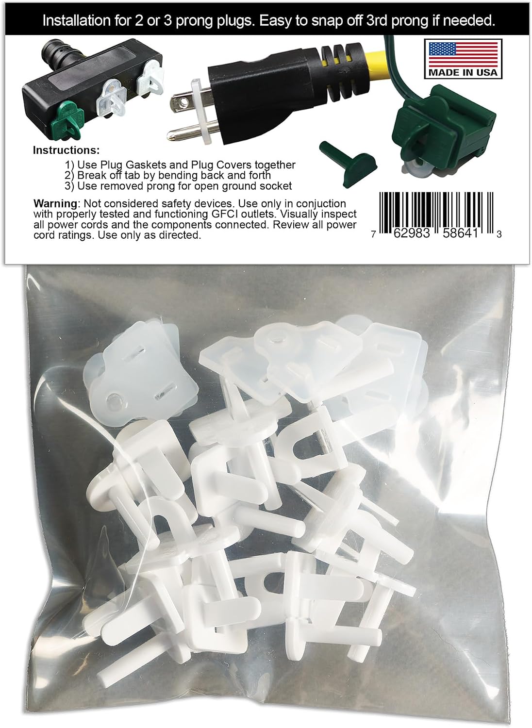 (Set of 10, White0 The Original Weatherproof Gaskets & Plug Covers - Made in USA, Outdoor Waterproof GFCI Protectors, Christmas Light Installation, Extension Cords, Stop GFCIs from Tripping