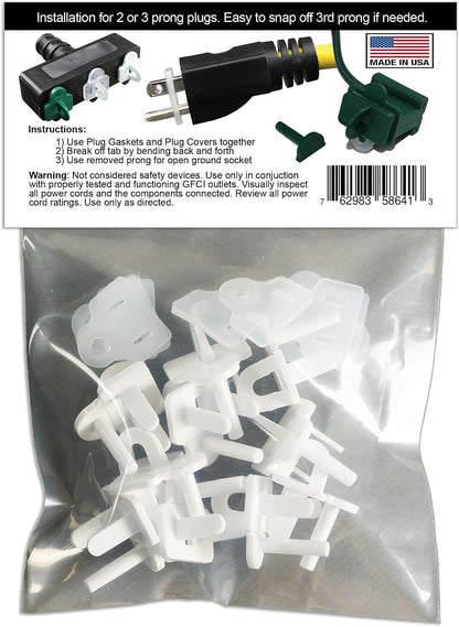 (Set of 10, White0 The Original Weatherproof Gaskets & Plug Covers - Made in USA, Outdoor Waterproof GFCI Protectors, Christmas Light Installation, Extension Cords, Stop GFCIs from Tripping