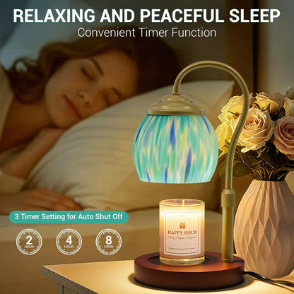 Candle Warmer Lamp with Timer Dimmer - Height Adjustable Wax Melt Warmer for Jar Candles, Blown Art Glass Candle Warming Lamp with 2 Bulbs Birthday Gifts for Mom Women Candle Holders for Home Decor