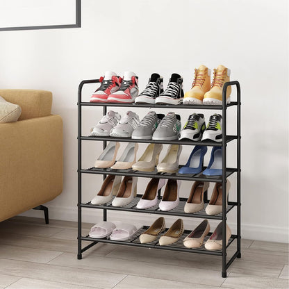 Simple Trending 3-Tier Stackable Shoe Rack, Expandable & Adjustable Shoe Shelf Storage Organizer, Wire Grid, Black