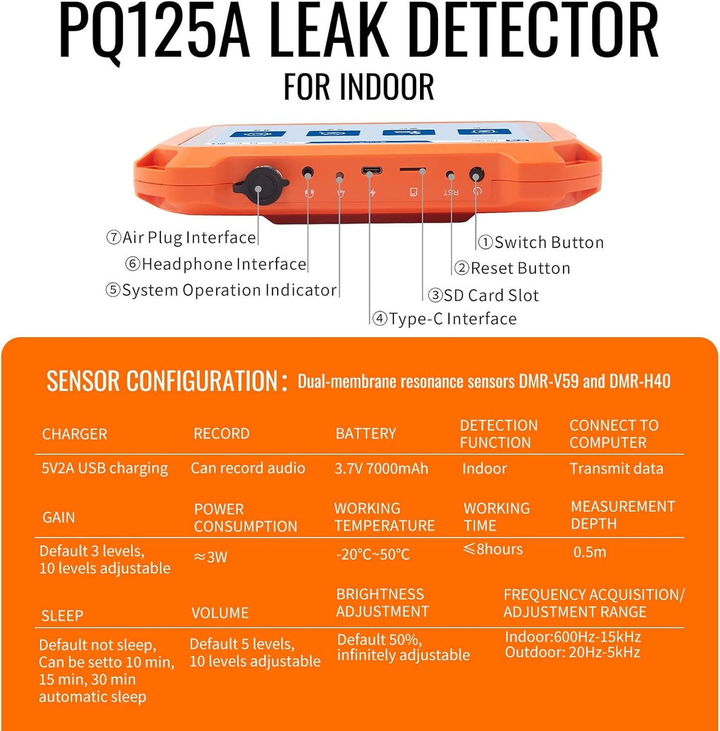 Underground Water Leak Detectors for Home PQ125A Wall Pipe Water Leakage Detection with Touchscreen Earphone and Carrying Case Multi Sensor Acoustic Pipeline Sound Intensifier