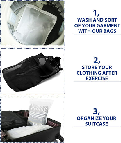 TENRAI 3 Pack (3 Medium) Delicates Laundry Bags, Bra Fine Mesh Wash Bag, Use YKK Zipper, Have Hanger Loops, Zippered, Protect Best Clothes in The Washer (Black)