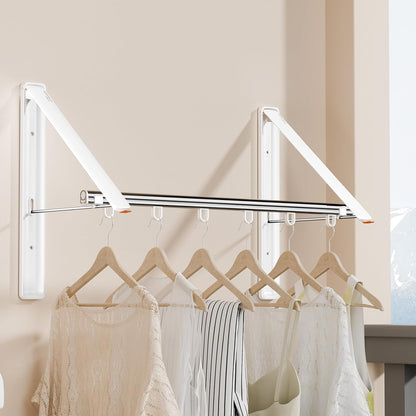 Retractable Clothes Drying Rack for wall clothes hanger rack for Laundry | Folding Hanger Rack Laundry Hanger Dryer Rack, Easy to Install, Closet Storage Organization, Space Saving Aluminium,Walnut