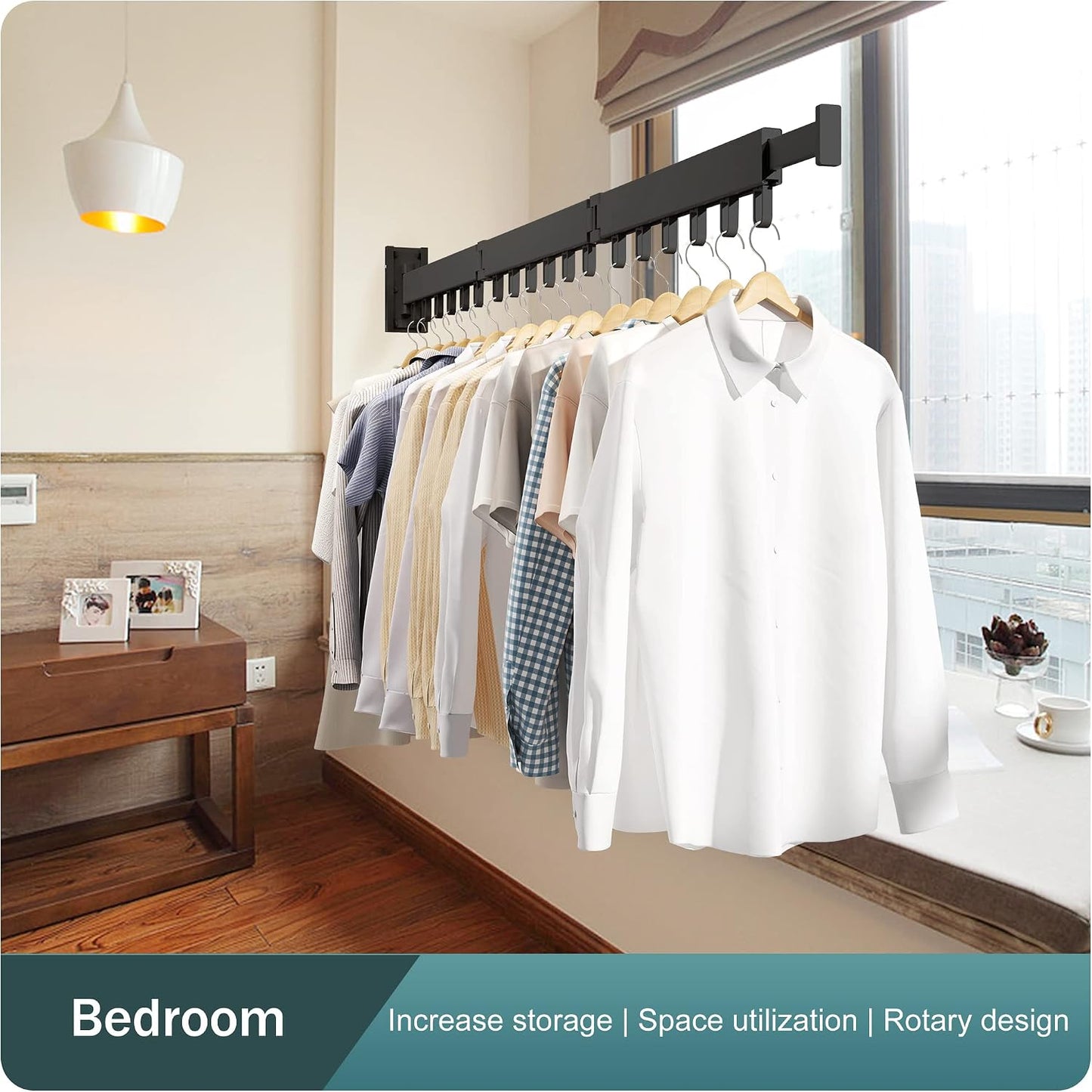 LIENAHU Wall Mounted Clothes Drying Rack, Collapsible, Folding, Retractable - Clothes Hanging Rack (Hooks, White)