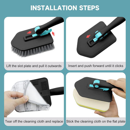 nacena Shower Scrubber with Long Handle, 3 in 1 Tile Tub Scrubber Brush with 3 Detachable Cleaning Heads Adjustable Handle Shower Cleaner Brush for Bathroom, Kitchen, Toilet, Wall, Sink, Blue White