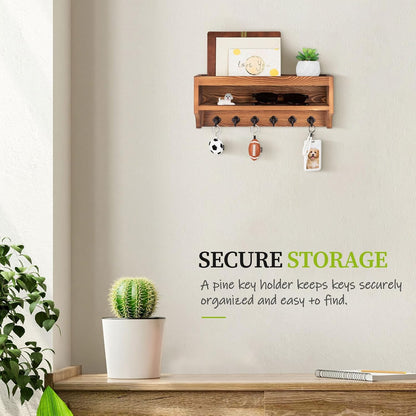 Nekon Key Holder Wall Mount, 12.8" W x 5.6" H x 3.7" D Wall Mounted Key and Mail Organizer with 6 Key Hooks, Key Racks for Home Entryway Decor (White)