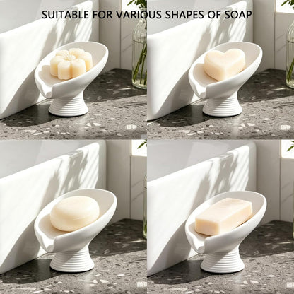 Self Draining Soap Dish with Suction Cup, Leaf Shaped Resin Soap Holder for Bathroom, Shower, Sink & Kitchen (Beige)