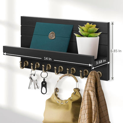 HONJIN Key Holder for Wall: Easy Installation Mail Organizer Wall Mount Hanging Key Rack for Kitchen and Entryway Decor with 5 Sturdy Key Hooks (White)