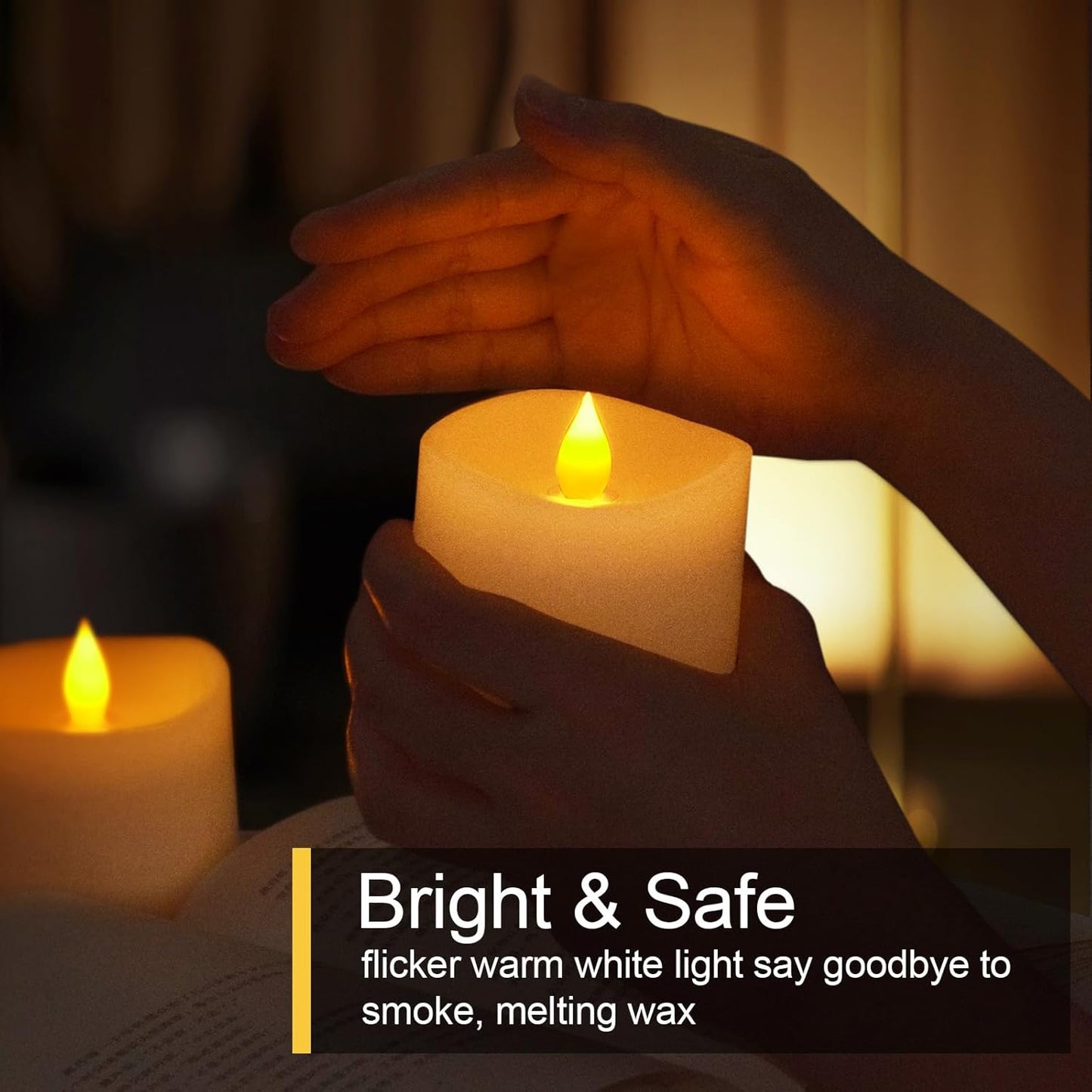 3x3 Flameless Candles with Remote Set of 2, 3 inch Battery Candles Flickering with Timer, LED Pillar Candle for Indoor/Outdoor, White