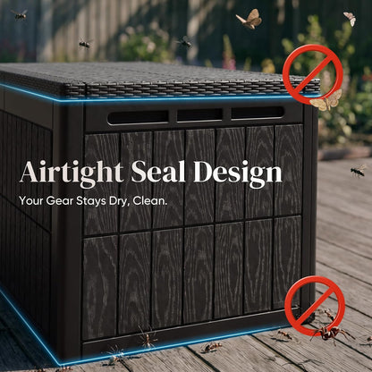 Quictent 100 Gallon Heavy Duty Resin Deck Box, Weatherproof Waterproof Outdoor Storage Bench, UV Resistant Lockable Container for Garden, Pool Supplies, Patio Cushions & Furniture Accessories