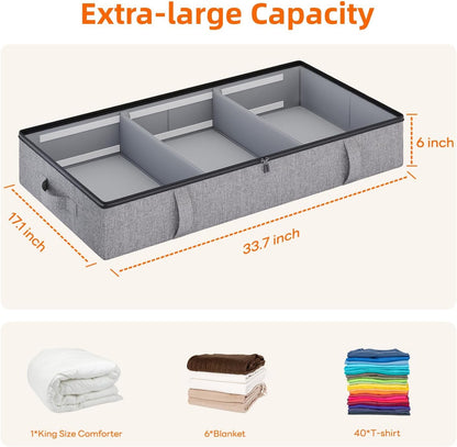 Vailando Side-Supported Under Bed Storage Containers, 6 Inches Tall 60L Underbed Storage Bins with Sturdy Handles and Sidewalls, Closet Organizer for Clothes, Blankets, Seasonal Items, Beige, 2-Pack