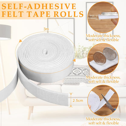 Zonon 4 Rolls 120 Inch Felt Strip with Adhesive Backing Felt Tapes Furniture Strip Rolls Self Stick Heavy Duty Polyester for Protecting Furniture and DIY Adhesive(Black,0.5 Inch)