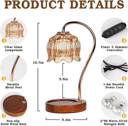 Funistree Flower Candle Warmer Lamp with Timer, Dimmable Candle Lamp Warmer, Christmas Birthday Gifts for Women Mom Her, Housewarming Home Decor, Lotus Wax Warmer for Yankee Candles - Lily Amber