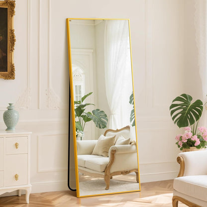 DUMOS 64"x21" Arched Full Length Floor Mirror, Full Body Mirror with Stand, Shatterproof Tempered Glass, Modern Aluminum Alloy Frame, Free Standing or Leaning for Home Decor, Gold