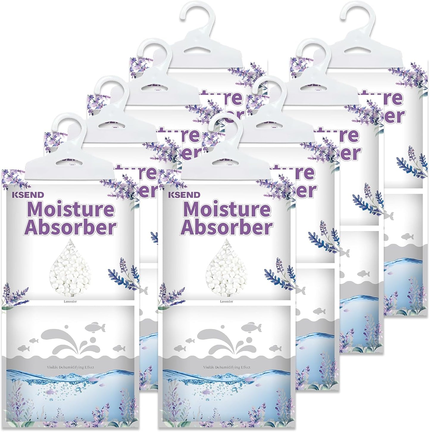 Ksend Moisture Absorbers 8 Packs - 9.8 oz Dehumidifier Bags, Portable Moisture Hanging Bags for Closet, Bathroom and Kitchen, Fragrance Free, 11.8'' x 6.3''