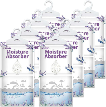 Ksend Moisture Absorbers 8 Packs - 9.8 oz Dehumidifier Bags, Portable Moisture Hanging Bags for Closet, Bathroom and Kitchen, Fragrance Free, 11.8'' x 6.3''