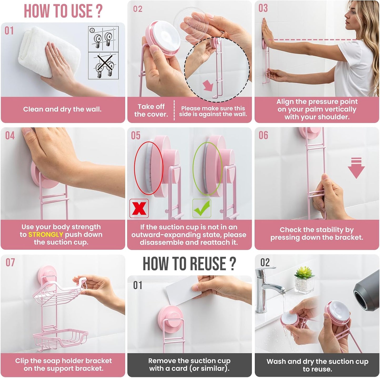 TAILI Soap Holder for Shower – Suction Cup Bar Soap Dish with Hooks, Rustproof Stainless Steel, Self-Draining Sponge Holder with Razor Holder for Bathroom & Kitchen, Black
