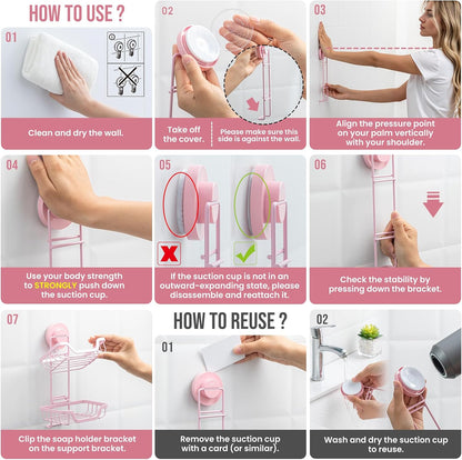 TAILI Soap Holder for Shower – Suction Cup Bar Soap Dish with Hooks, Rustproof Stainless Steel, Self-Draining Sponge Holder with Razor Holder for Bathroom & Kitchen, Black
