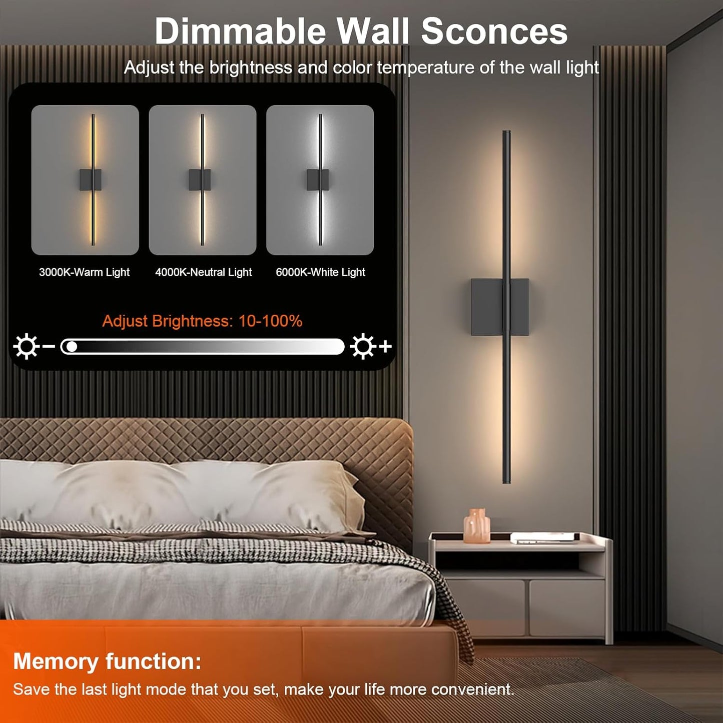 Tartek Battery Operated Wall Sconces Set of Two, Rechargeable Wall Lights with Remote Control, Dimmable 3000K-6000K LED Wall Lamp, 360°Rotate, Long Wireless Sconces for Living Room, Bedroom