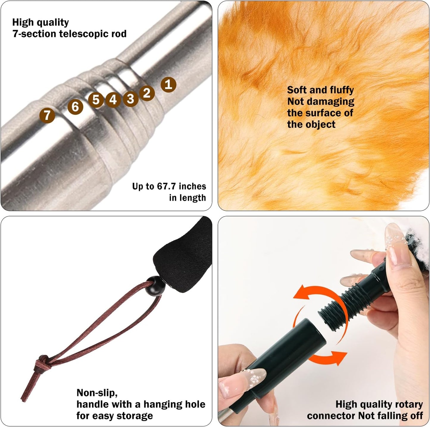 Extendable Lambswool Duster 29-110 Inch,Anti-Static Flexible Head, Stainless Steel Pole for Cleaning High Ceiling,Fan,Furniture,Roof Dusting