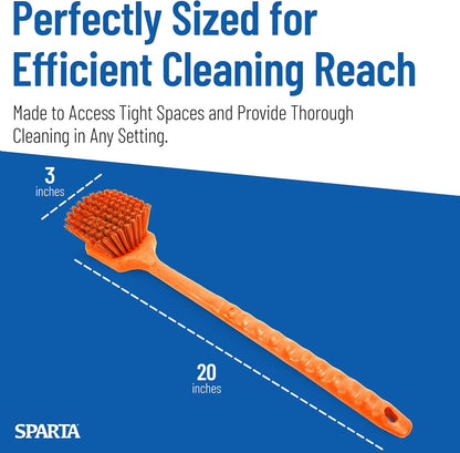 SPARTA 20" Floater Scrub Brush with Long Handle, Oil-Resistant Polyester Bristles, Multiple Trim Angles, Foam-Injected Polymer Block, Commercial Cleaning Tool, Orange