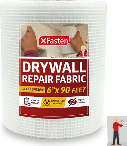 XFasten Drywall Repair Mesh Tape - 6-Inch X 90-Foot Mesh Tape for Drywall Repair, Fiberglass Drywall Patch Hole, Heavy Duty Wall Repair Mesh Spackle Tape, Wall Crack and Seam Repair Joint Tape