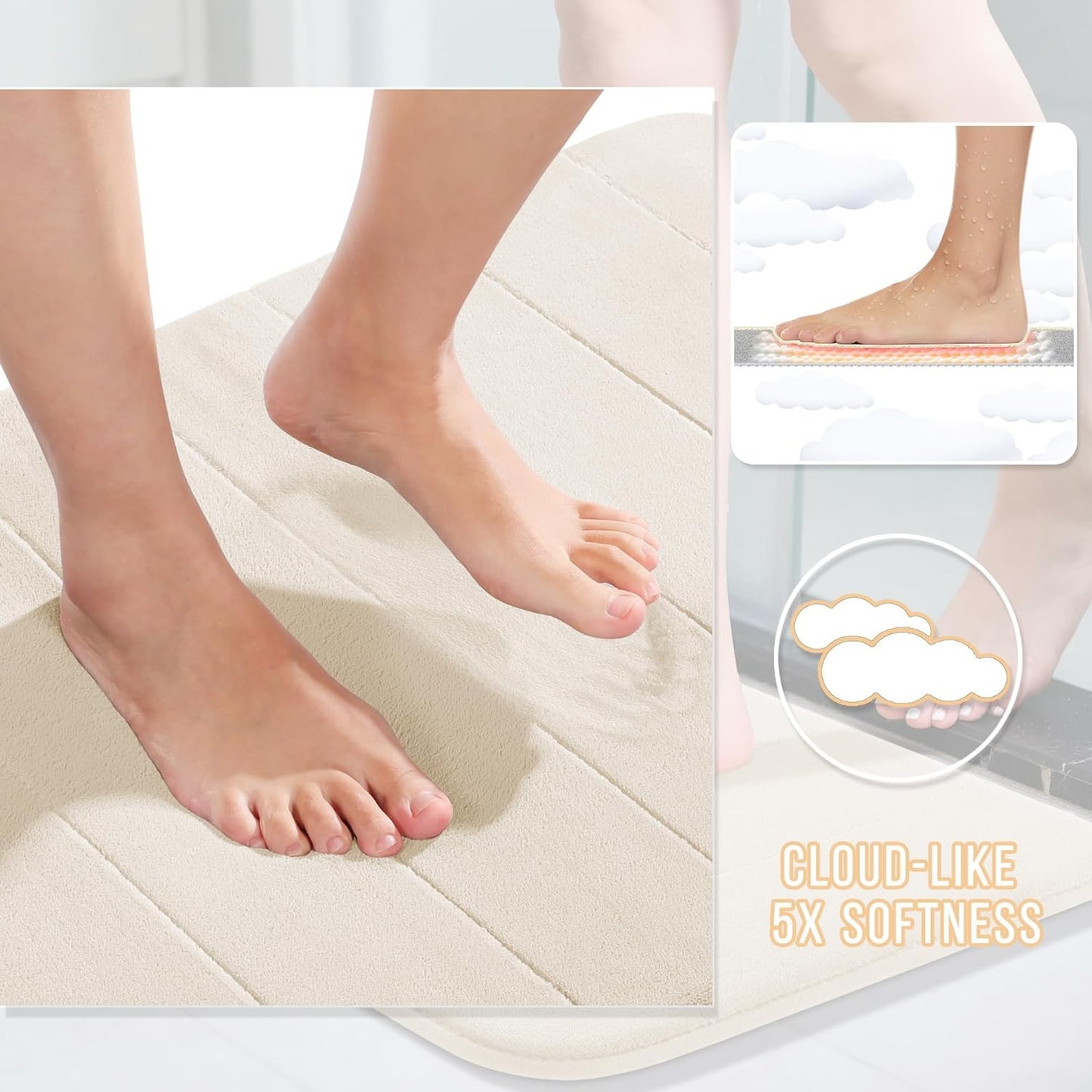 Yimobra Memory Foam Bath Mat, Super Soft Absorbent Bathroom Rug Non Slip, Quick Dry, Machine Washable Floor Carpet for Tub Shower, Home Decor Accessories, 24x17, Grey