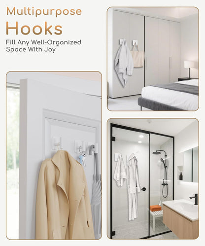 Aikzik 4 Pack Large Heavy Duty Wall Hooks - 26lb Max, Stainless Steel Adhesive Towel Hook, Shower Hooks for Hanging Towel, Coat, Robe, Wall Hook for Use in Bathroom, Kitchen and Door, Matte Black