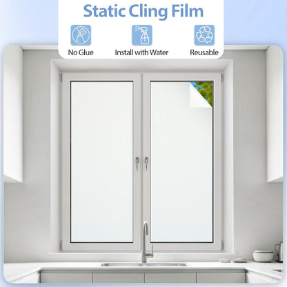 GTJ Frosted Window Privacy Film, Static Cling No Glue Removable Reusable, UV Blocking Glare & Heat Reduction, for Bathroom Glass Door Home Office, 17.5" x 78.7"in
