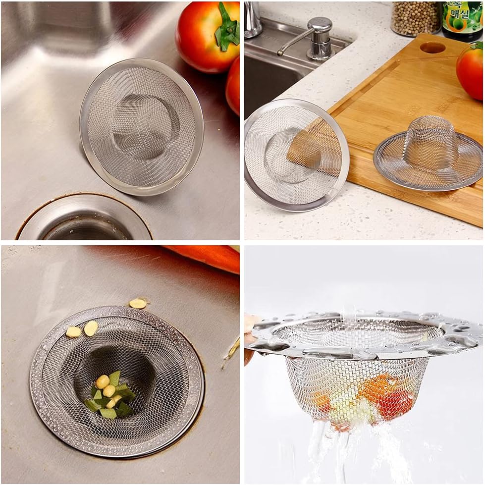 10pcs Mesh Sink Strainer, 4.5" Diameter Stainless Steel Slop Basket Filter Trap, Metal Kitchen Drain Strainer, Hair Basket Drain - Fits Most Kitchen Sinks, Bathroom Sinks,Shower Drains,Floor Drain