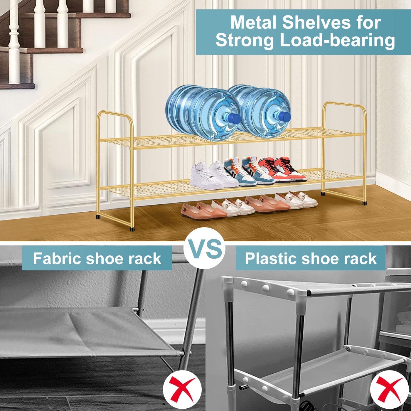 AOODA Long 3 Tier Metal Shoe Rack for Closet Wide Stackable Shoe Storage Organizer for Entryway, Bedroom, Floor, 24-Pairs Men Sneakers Shoe Shelf with Wire Grid, Black