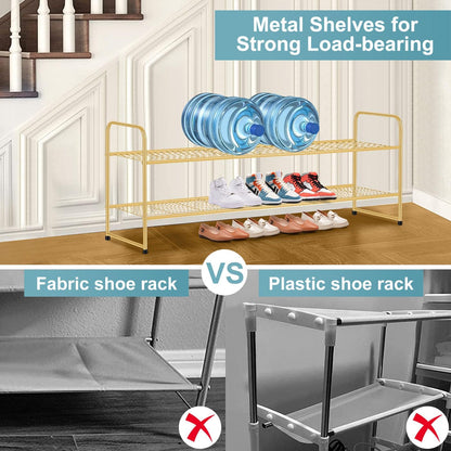 AOODA Long 3 Tier Metal Shoe Rack for Closet Wide Stackable Shoe Storage Organizer for Entryway, Bedroom, Floor, 24-Pairs Men Sneakers Shoe Shelf with Wire Grid, Black