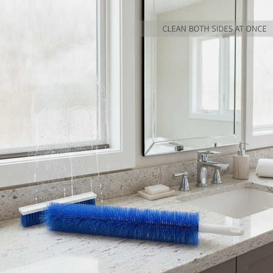 Double-Sided Window Screen Cleaner with Squeegee, Reaches Both Sides from Inside, Flexible Bristles for Mesh and Glass (1 Pack)