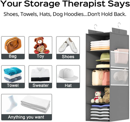 Deep Hanging Closet Organizers and Storage, Closet Hanging Storage Shelves with 5 Shelves and 4 Mesh Pockets, Heavy-Duty Closet Organizer for Clothes, Hats, and RVs and Dorm Essential,1-Pack, Grey