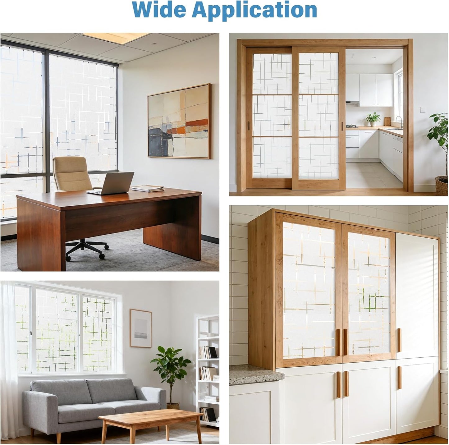 Finnez Frosted Window Film Non-Adhesive, Frosting Privacy Film for Glass Windows, Self Static-Cling Decorative Window Cling for Home Office UV Protection Cross Pattern 17.5 x 78.7 inches