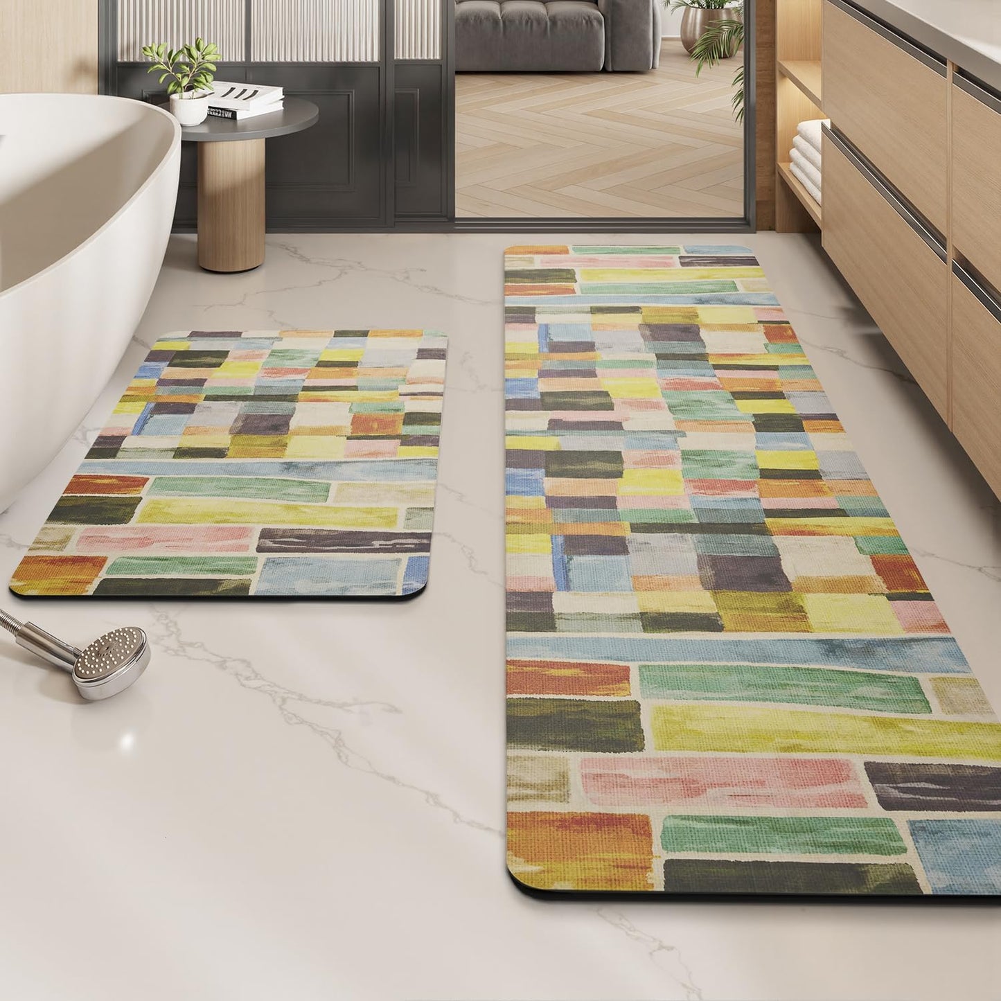 MontVoo -Bath Mat-Rubber Backing Non SlipThin Bathroom Rugs Fit Under Door- Quick Dry Absorbent Faux Suede Surface Grey Bathroom Floor Mats-Shower Rug for in Front of Bathtub Shower Gray 16x24