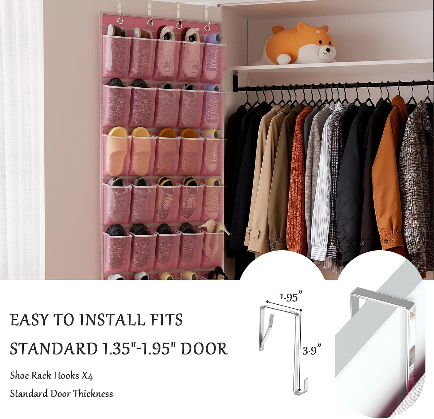 homyfort Over the Door Shoe Organizer, Hanging Shoe Rack Storage Holder with 24 Large Pockets for Closet Door, Men Women Kids Shoes, Cruise (Black)