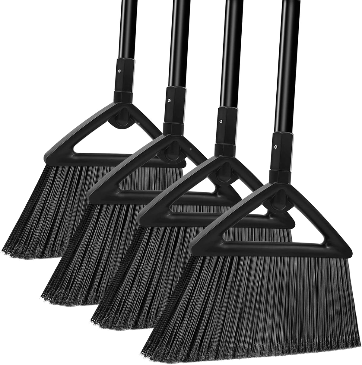 Heavy Duty Broom Outdoor and Indoor, 2 Pack Commercial Angle Brooms with Longer Handle, Perfect Black Broom for Garage, Kitchen, Courtyard, Restaurant