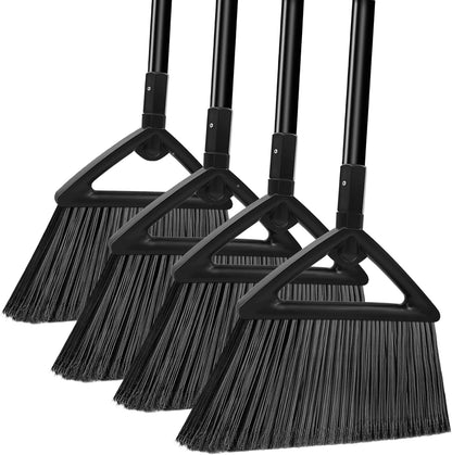 Heavy Duty Broom Outdoor and Indoor, 2 Pack Commercial Angle Brooms with Longer Handle, Perfect Black Broom for Garage, Kitchen, Courtyard, Restaurant