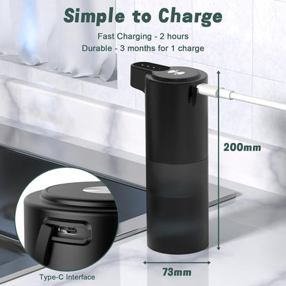 Automatic Foaming Soap Dispenser USB C Rechargeable Hand Soap Dispenser for Bathroom Touchless Dish Soap Dispenser for Kitchen IPX5 Waterproof, Matte Black