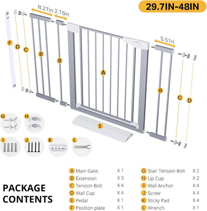 Cumbor 29.7-48" Baby Gate for Stairs, Mom's Choice Awards Winner-Dog Gate for Doorways, Auto Close Safety Pet Gate for Dogs Indoor, Easy Install Pressure Mounted Child Gate with Walk Thru Door, Brown