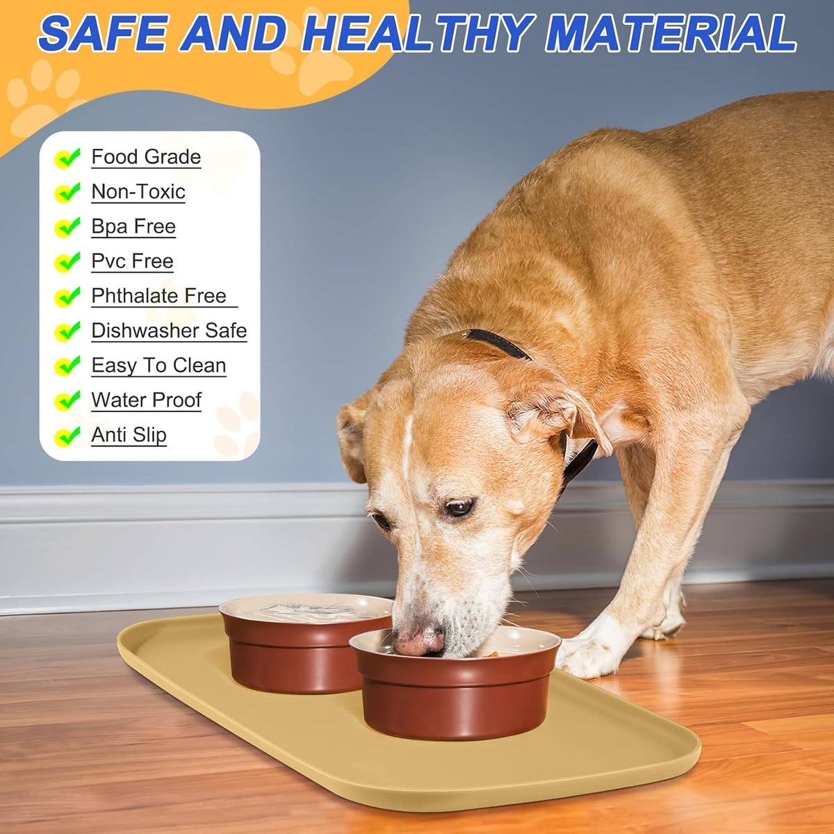 SMILOOL Silicone Pet Food Mat with Raised Edge for Food and Water Bowl, Dog Feeding Mats, Cat Food Trays for Floor Waterproof, Rubber Tray for Dogs and Cats, 19 x 12 x 0.7 Black