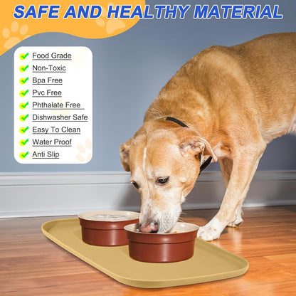 SMILOOL Silicone Pet Food Mat with Raised Edge for Food and Water Bowl, Dog Feeding Mats, Cat Food Trays for Floor Waterproof, Rubber Tray for Dogs and Cats, 19 x 12 x 0.7 Black
