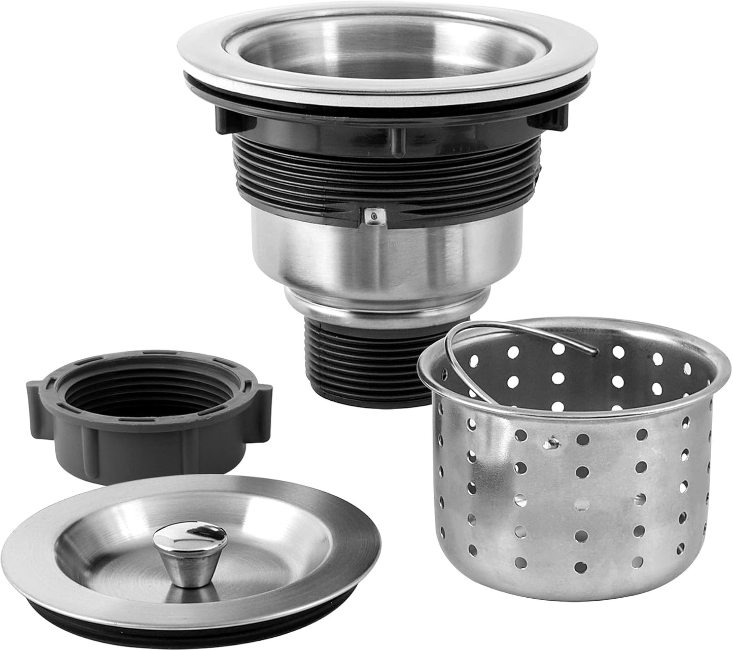 LQS Kitchen Sink Drain Assembly, Kitchen Sink Strainer with Deep Removable Waste Basket, Stainless Steel Sink Basket Strainer with Drain Assembly for 3-1/2-inch Sink Opening Size (Black)