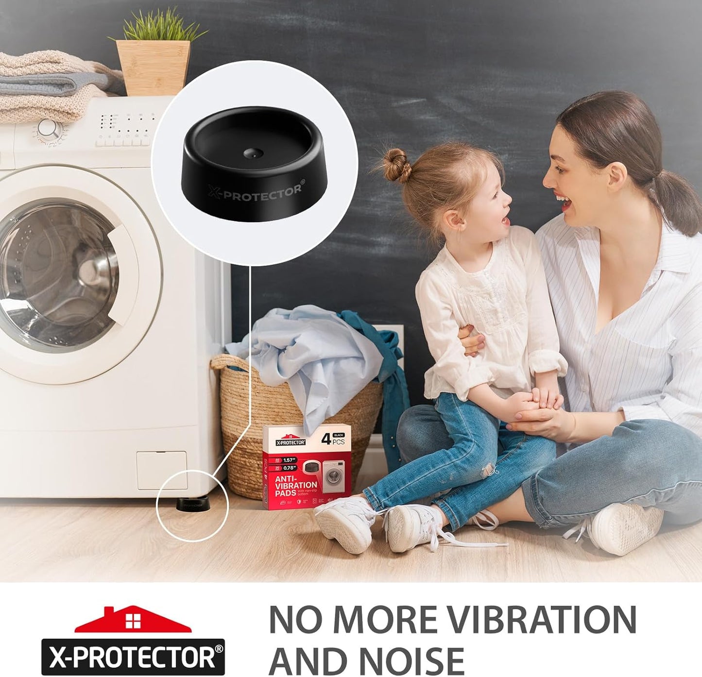 X-Protector Anti Vibration Pads for Washing Machine 4 PCS - Premium Anti Vibration Pads for Washer with Non-Slip Bottom - Washing Machine Anti Vibration Pads - Keep Washing Machine from Moving!