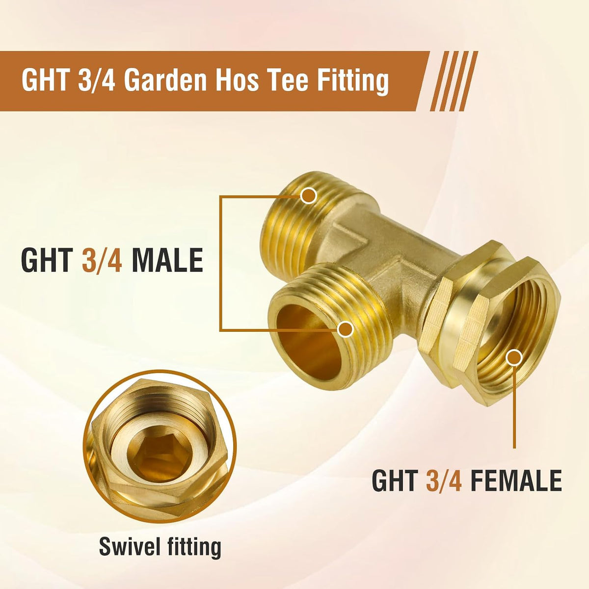 GHT 3/4 Hose Splitter 2 Way, Brass Hose Y for Outdoor Spigot | for garden hoses, sprinklers, drip irrigation and patios, good sealing performance, sturdy, leakproof, full flow port